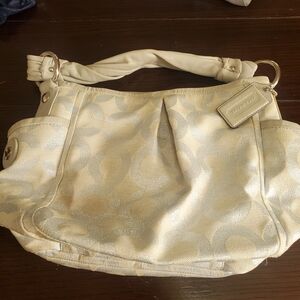 Vintage Coach Tan and Silver Shoulder Bag